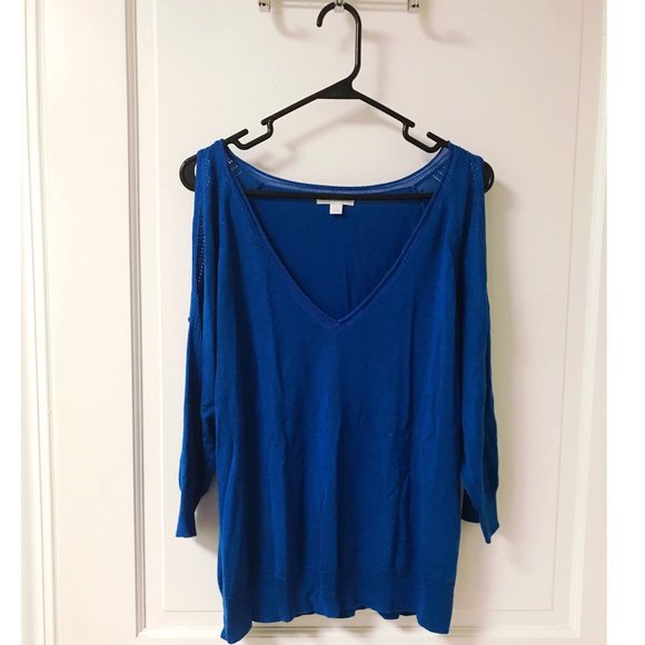 New York and Co Blue Cold Shoulder Sweater - Picture 2 of 5